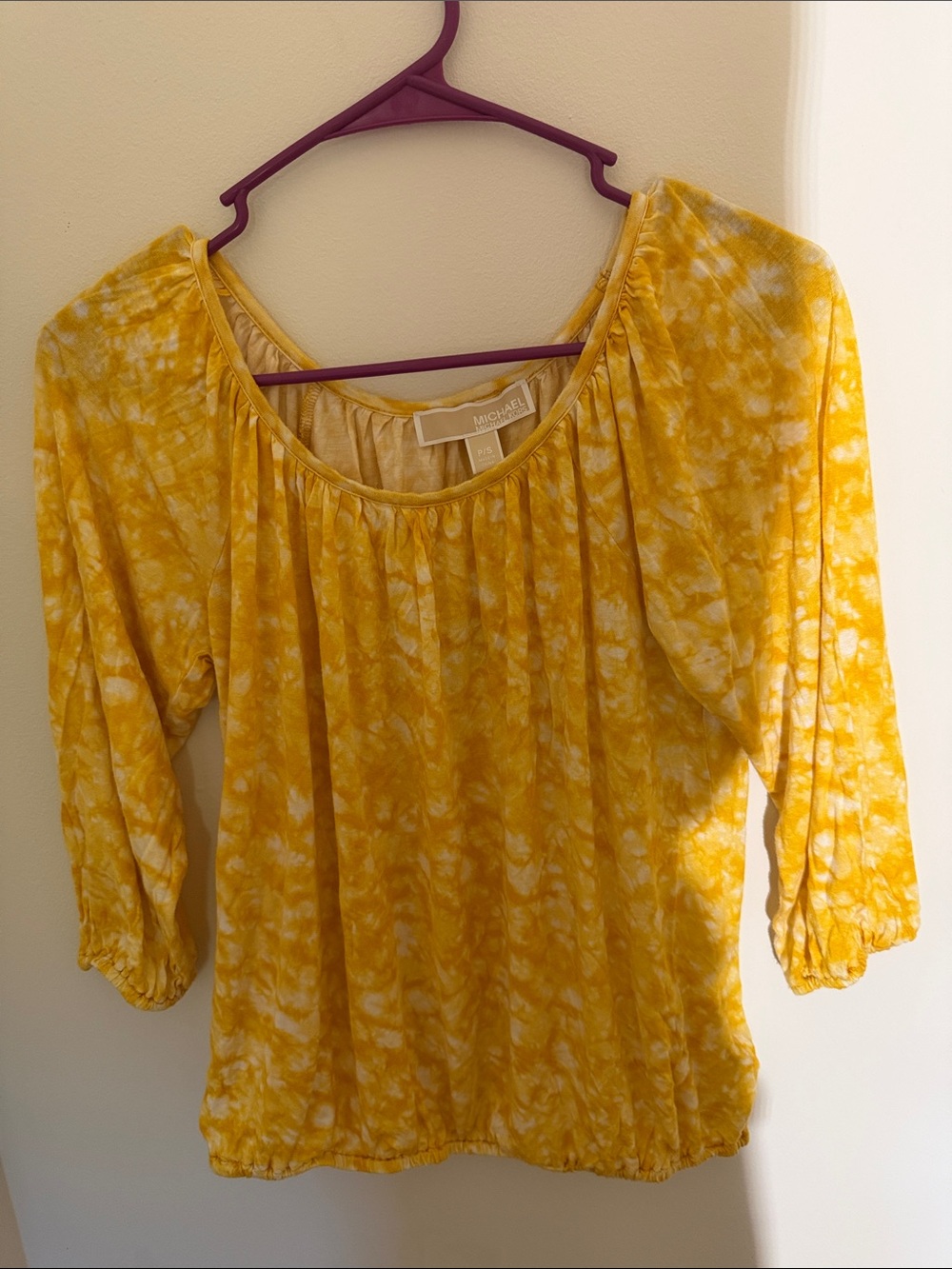 Michael Kors Yellow Tie-Dye Peasant Top